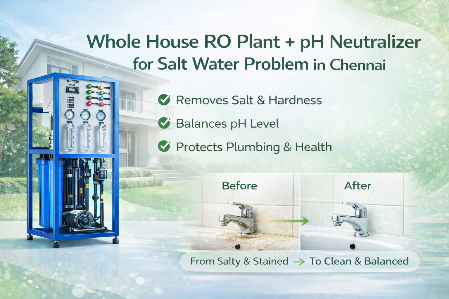 Whole House RO Plant and pH Neutralizer for Salt Water Problem in Chennai