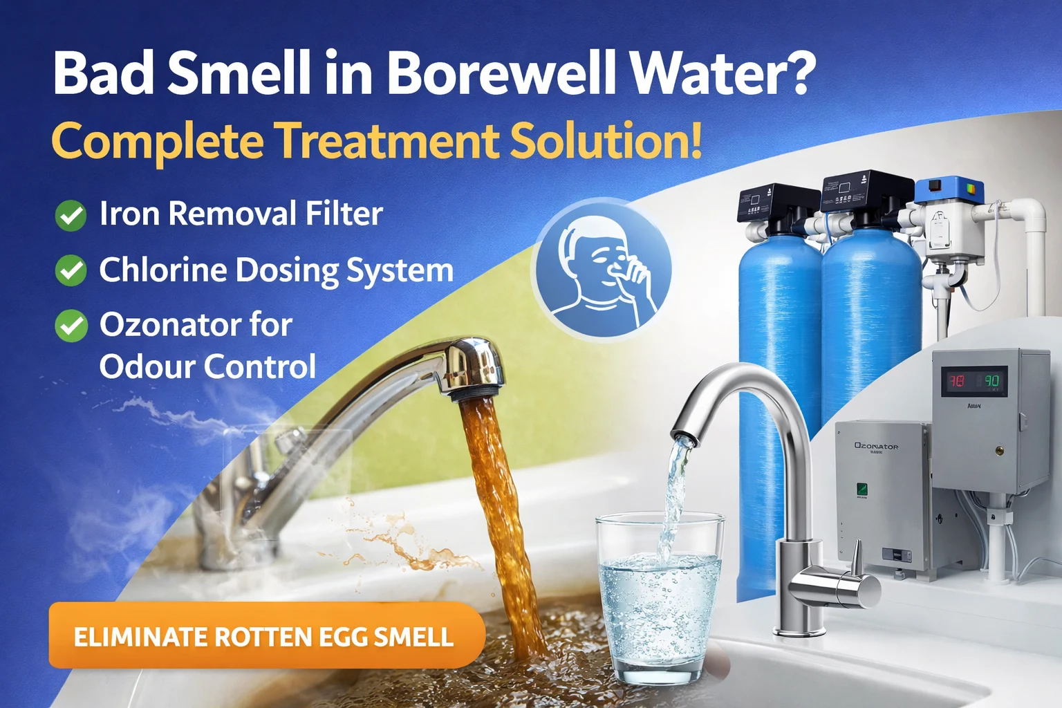 Iron removal and odour control system for bad smell in borewell water in Redhills, Chennai