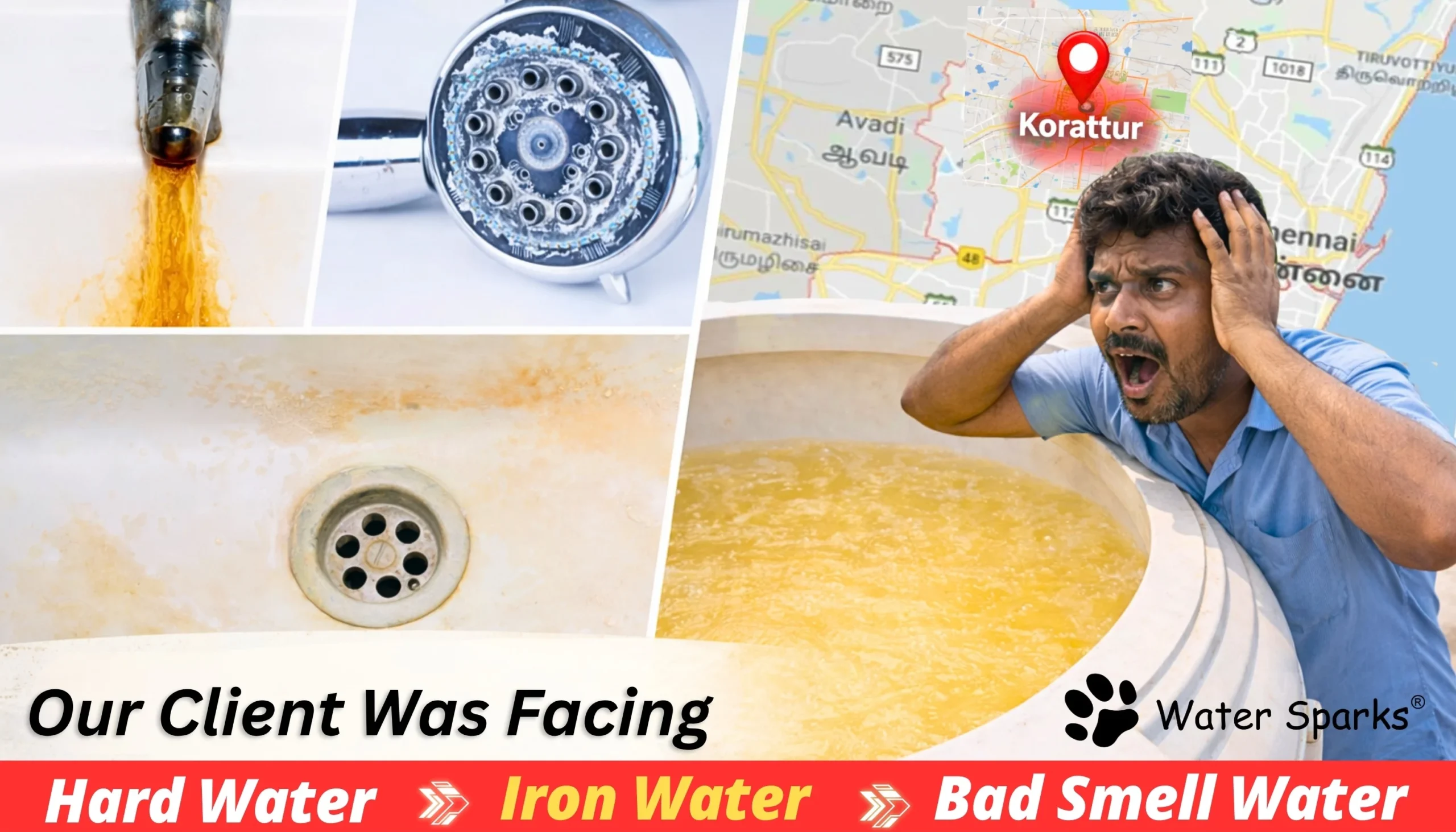 chennai korattur client's house facing iron water, hard water, and bad smell water in borewell water