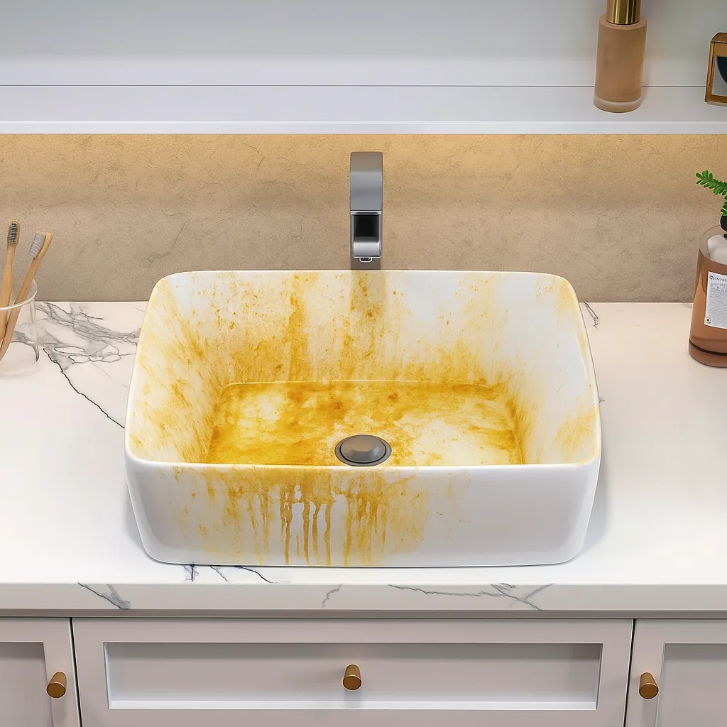 iron water stains on bathroom sink