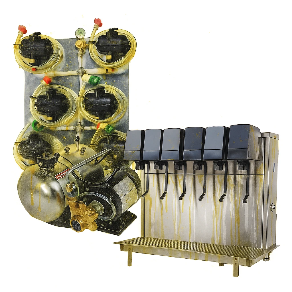 brown water damage soda fountain machine