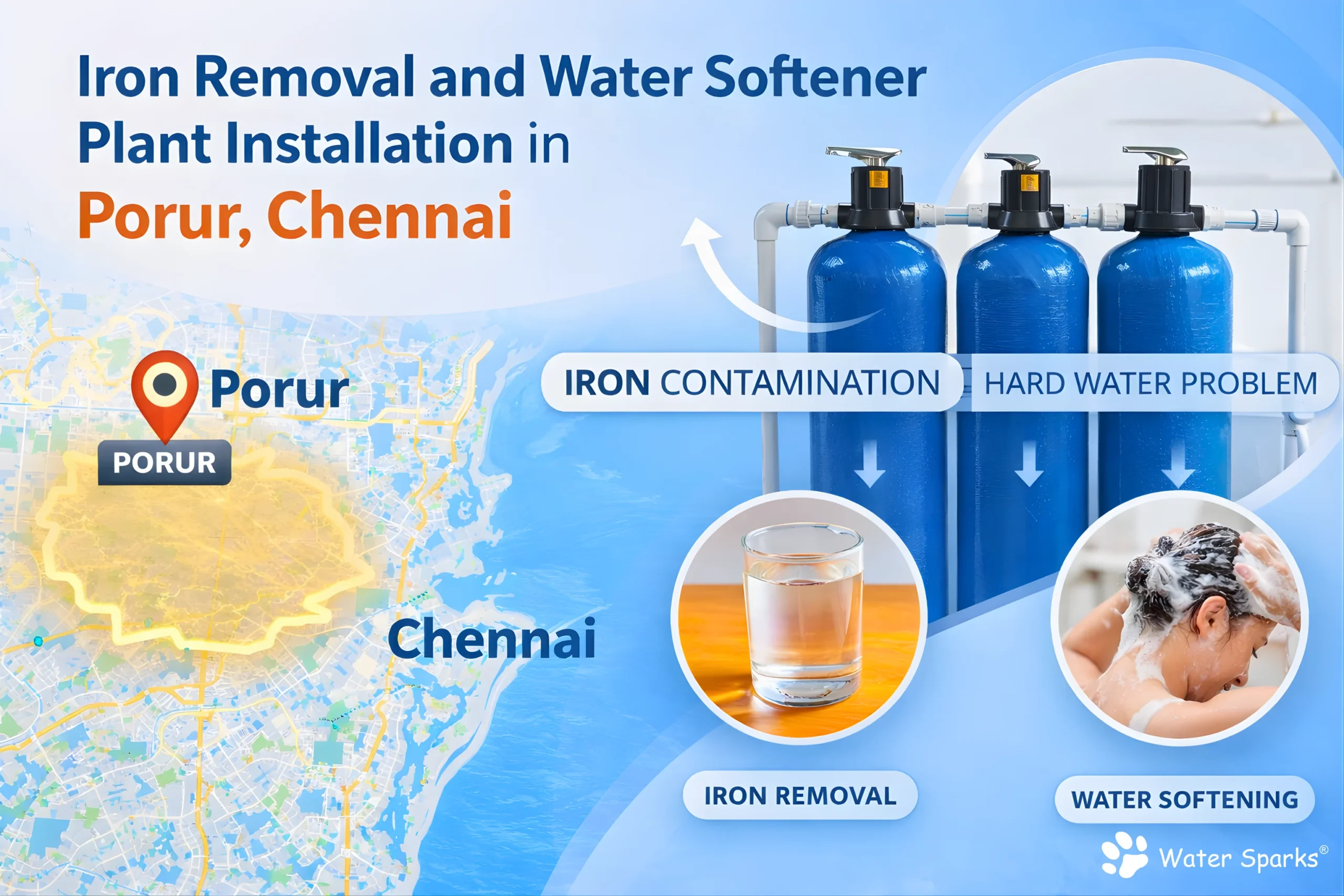 Iron removal and water softener plant installation for borewell water in Porur Chennai