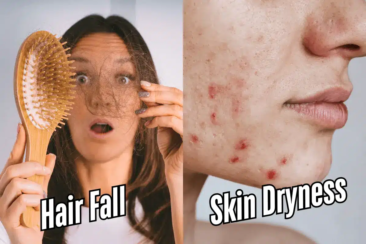 woman react her hair fall and skin dryness problem