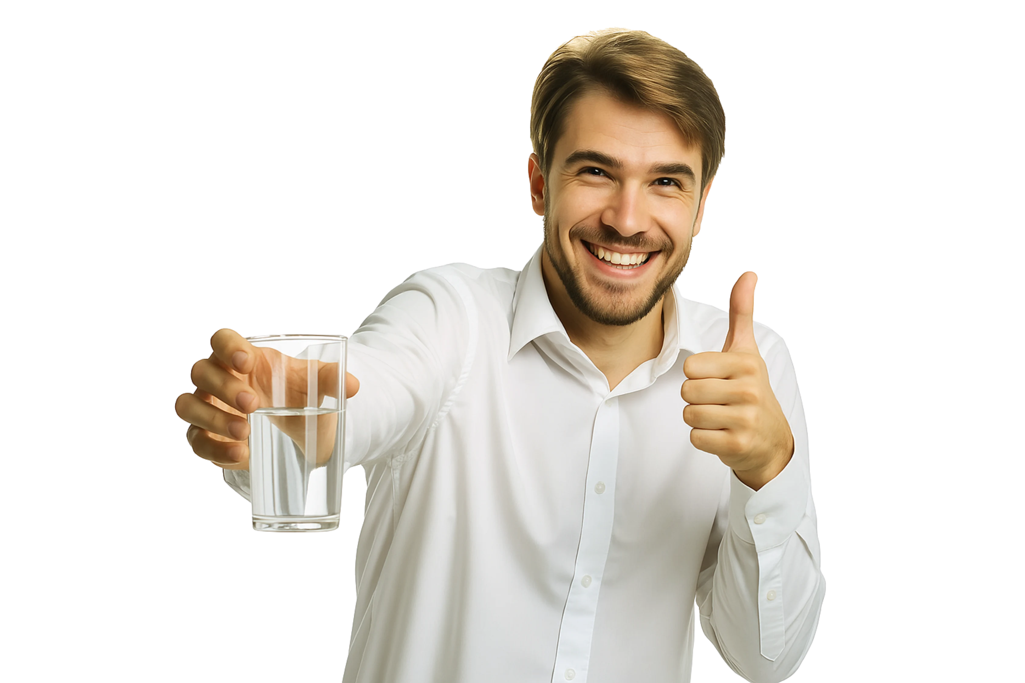 Man noticing fresh clean water in glass with no bad smell