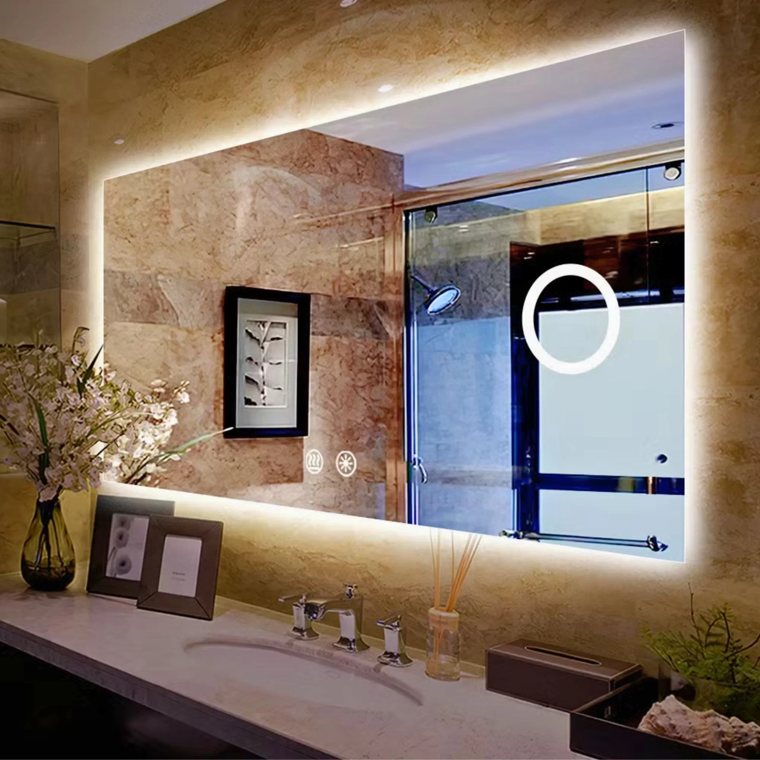 clean no hard water stains on hotel's bathroom mirror