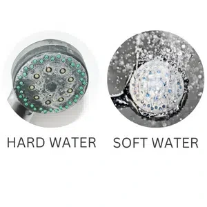 hard water vs soft water of showerhead water flowing