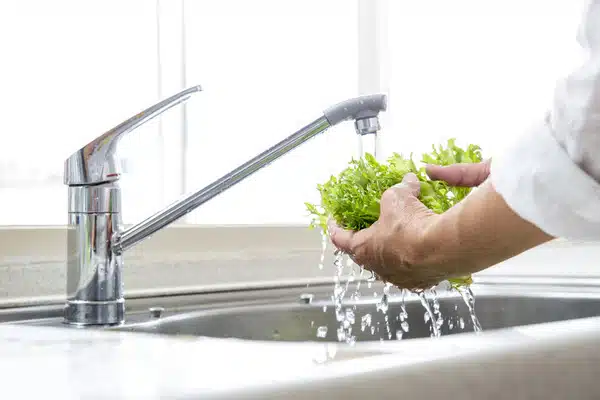 washing vegetable on ro water in the tap