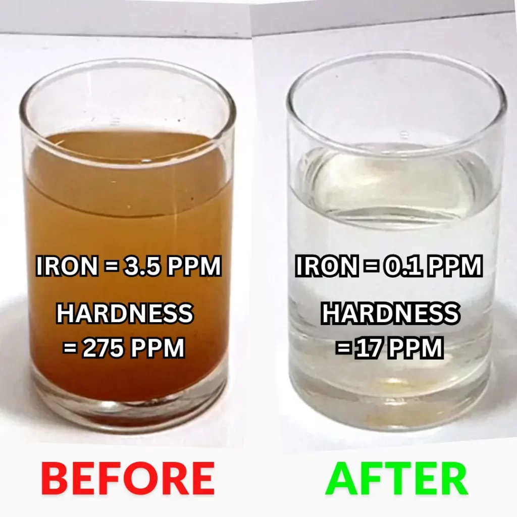 before iron water glass and after clean water glass