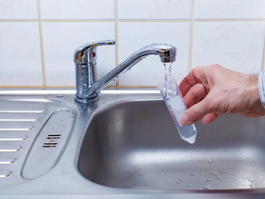 water test sample collect in tap water